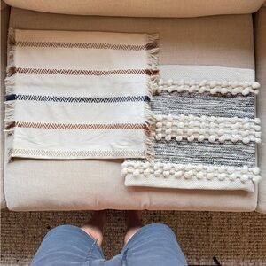 Neutral Textured Accent Pillow Cover with Fringe and Pom Trim